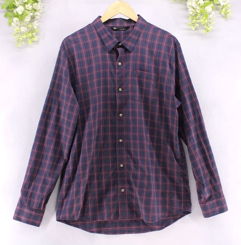 Travis Mathew XL Nylon Blend Shirt Multicolor Plaid Long Sleeve Button Up